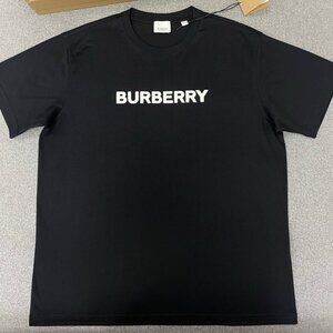 Burberry Foam Letter Print Short Sleeve Hot Stamped Logo Black Round Neck T-Shir